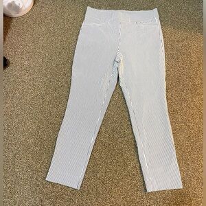 ANNE KLEIN Womens White & Gray Striped Stretch Pull-On Slim Crop Pants
